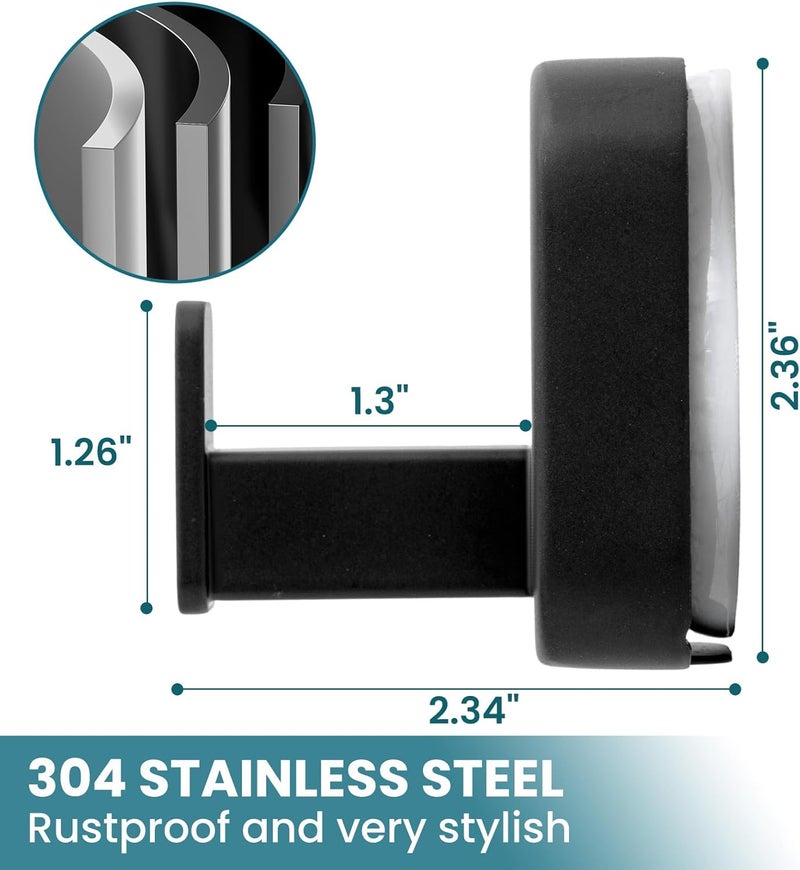 Taili Thickened 304 Stainless Steel Bathroom Suction Hook for Towel, Loofah, Bathrobe, Patented Strong Suction Cup Holder, Damage-Free Hanging Glass Shower Wall Hook, Hold Up to 11 Lbs, 2 Pack, Black - Image 5
